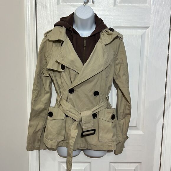 NWT Dollhouse 2 in 1 Women's Khaki removable hooded trench coat Size L - Picture 4 of 12